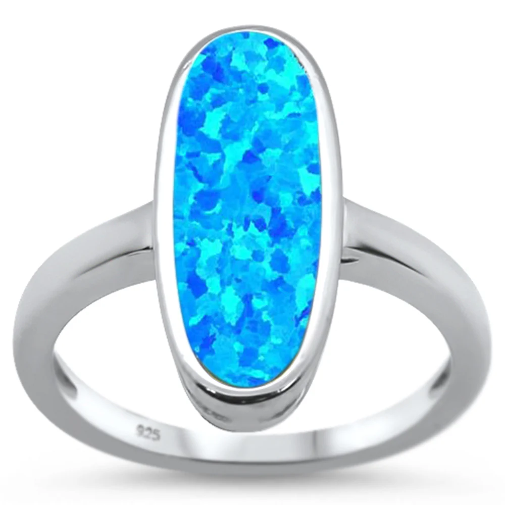 <span>CLOSEOUT! </span>Blue Opal Oval .925 Sterling Silver Ring Sizes 6-8