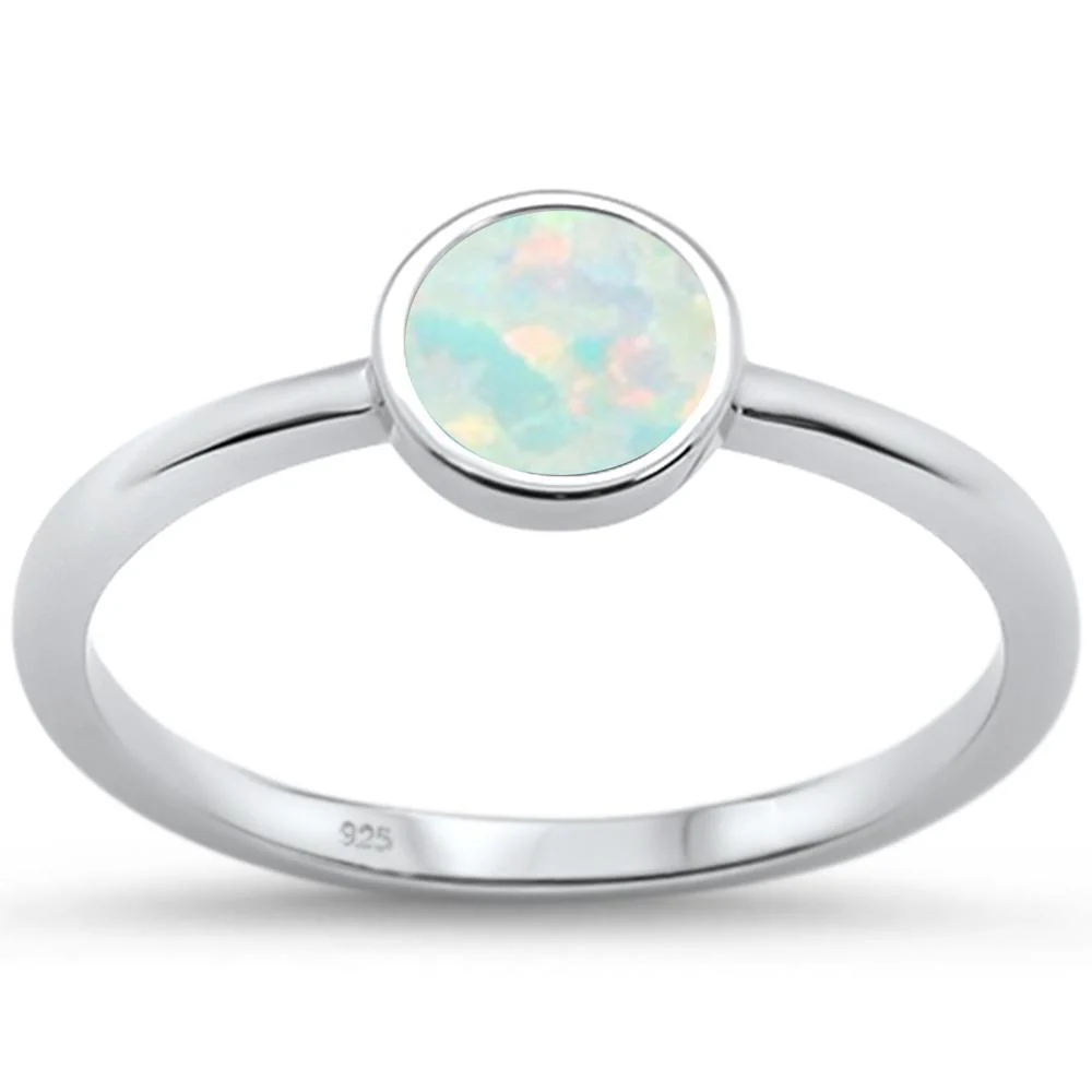 <span>CLOSEOUT! </span>Round White Opal .925 Sterling Silver Ring Sizes 5-10