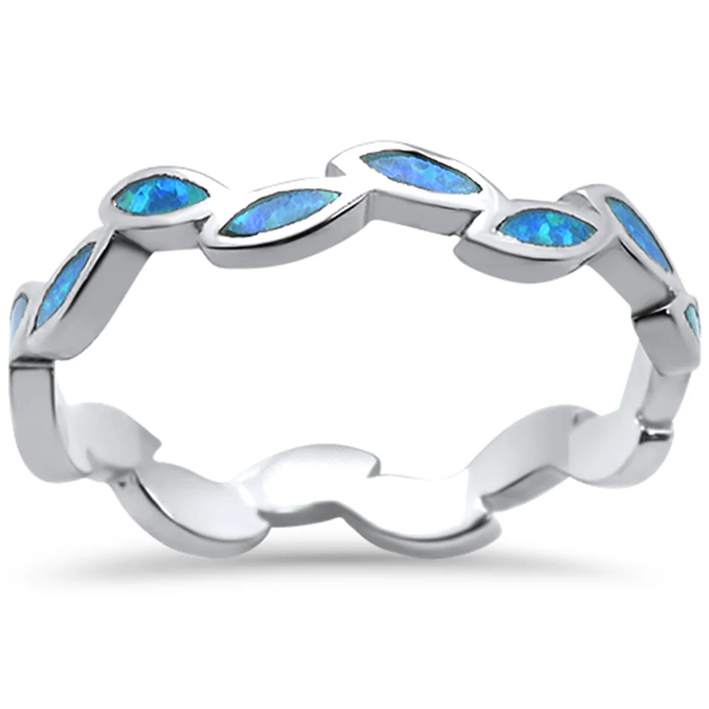 <span>CLOSEOUT!</span>Blue Opal Leaf Design .925 Sterling Silver Ring