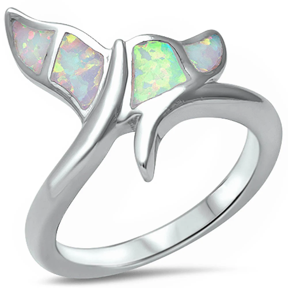 <span>CLOSEOUT!</span> White Opal Fish Tail .925 Sterling Silver Ring sizes 9