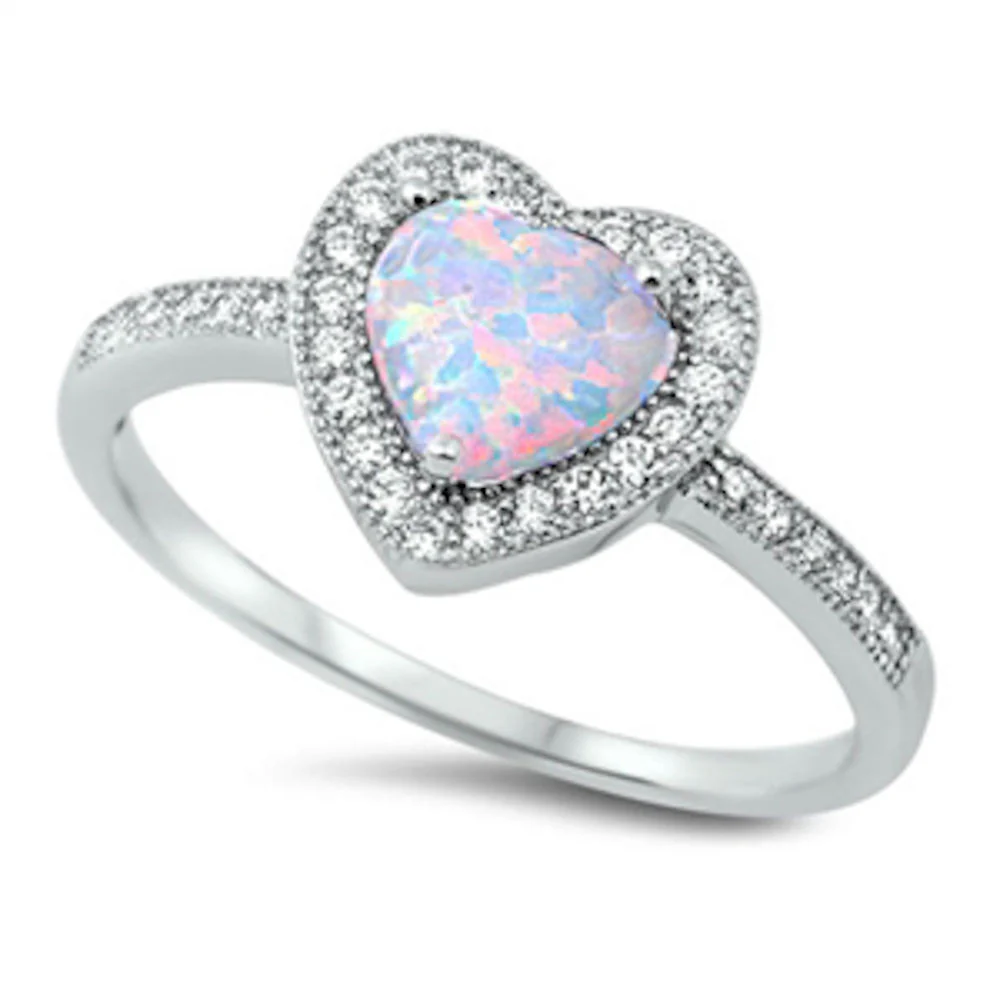 <span>CLOSEOUT!</span>White Opal & Cz Heart .925 Sterling Silver Promise