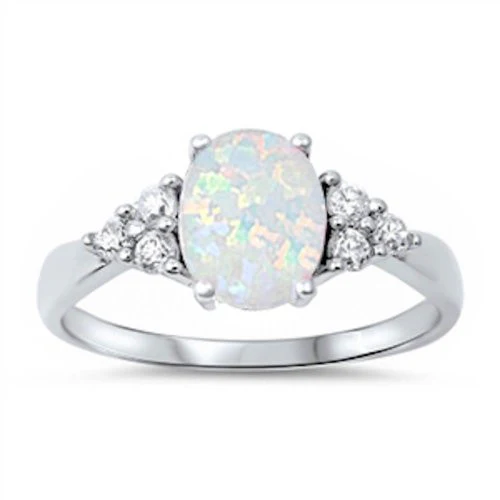 <span>CLOSEOUT!</span>White Opal & White Cz .925 Sterling Silver Ring Sizes 4-7, 10-12