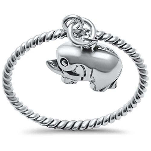 <span>CLOSEOUT! </span> Sterling Silver Cute! Dangling Bali Elephant Ring